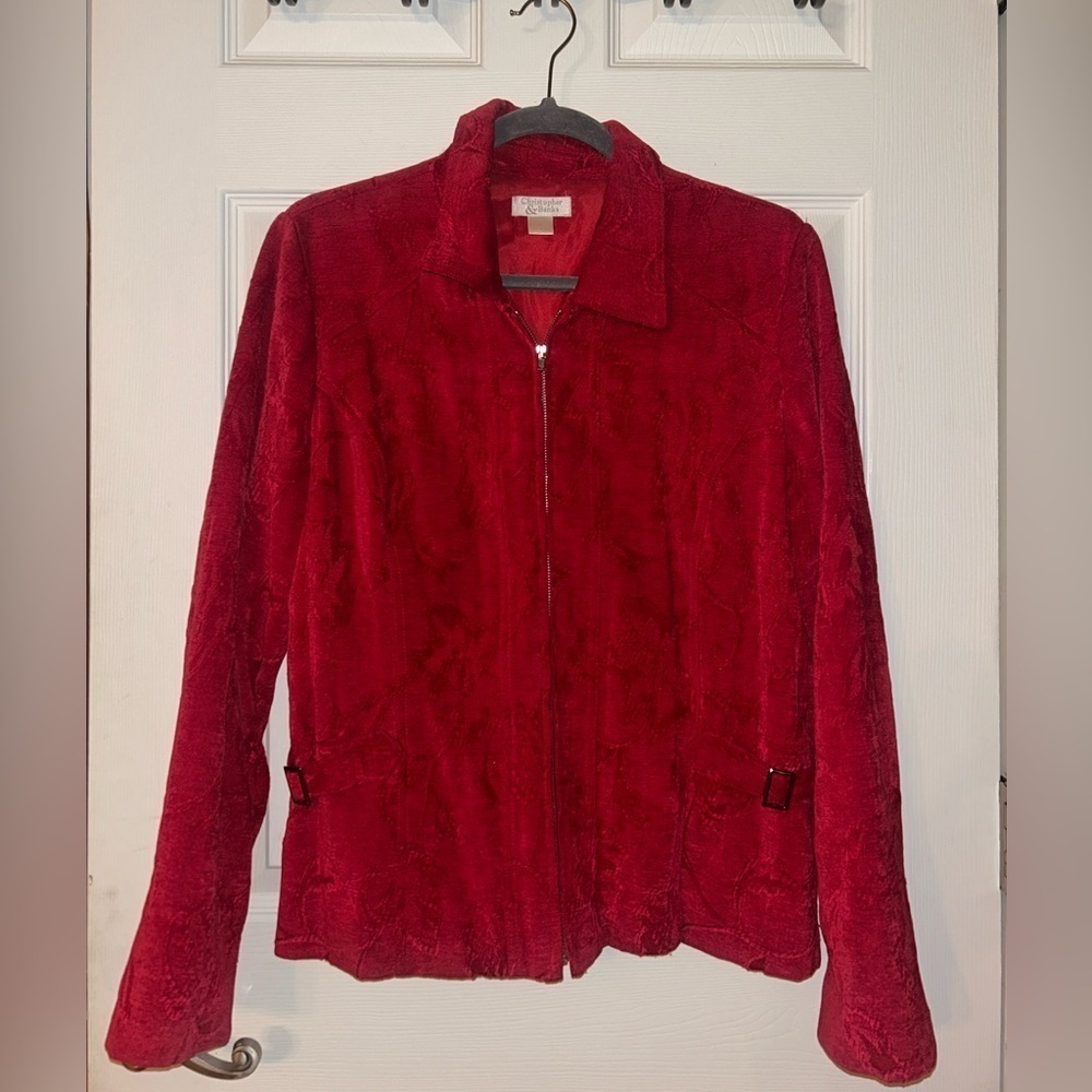 Christopher & Banks Red Jacquard Zip Up Jacket Large